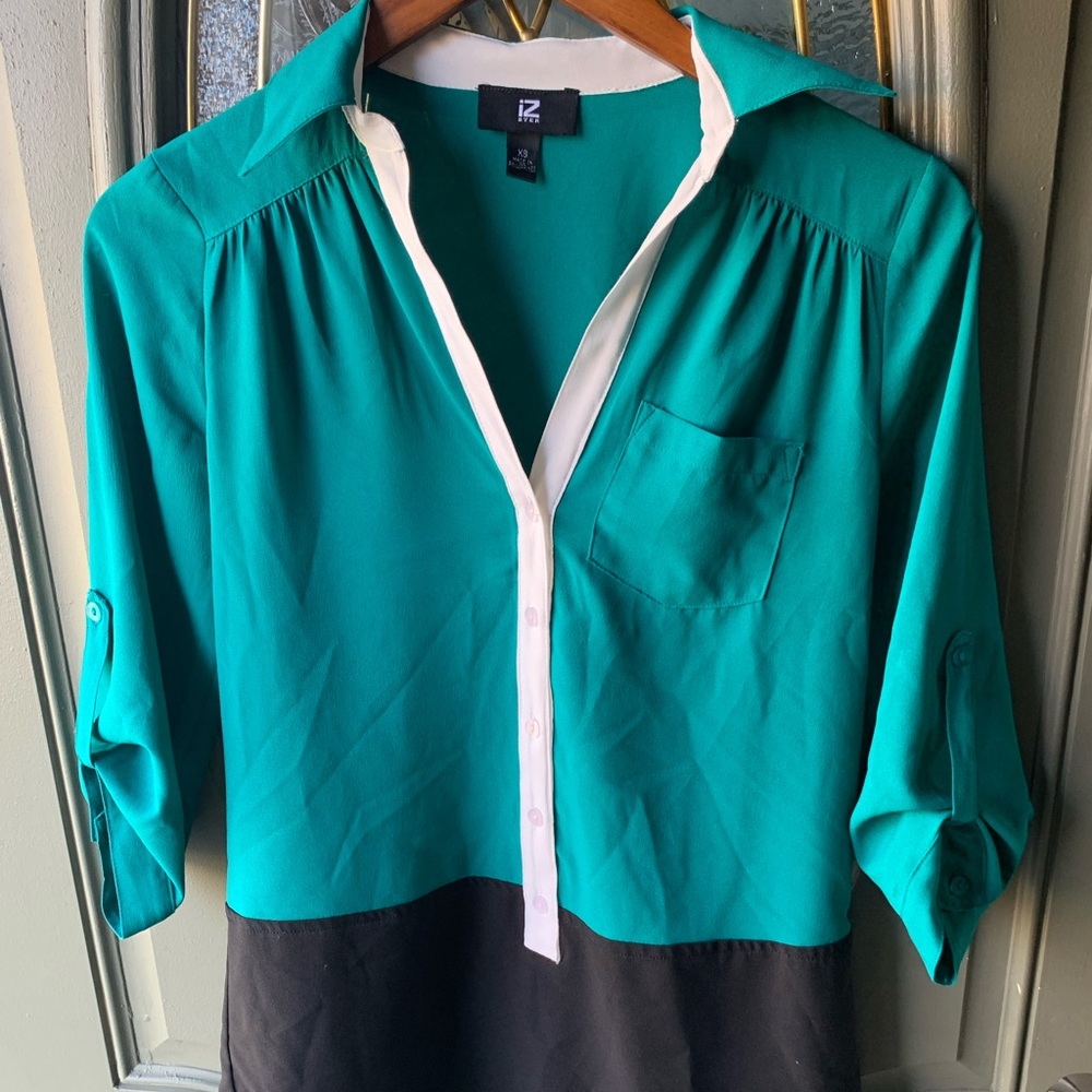 Teal and Black Blouse